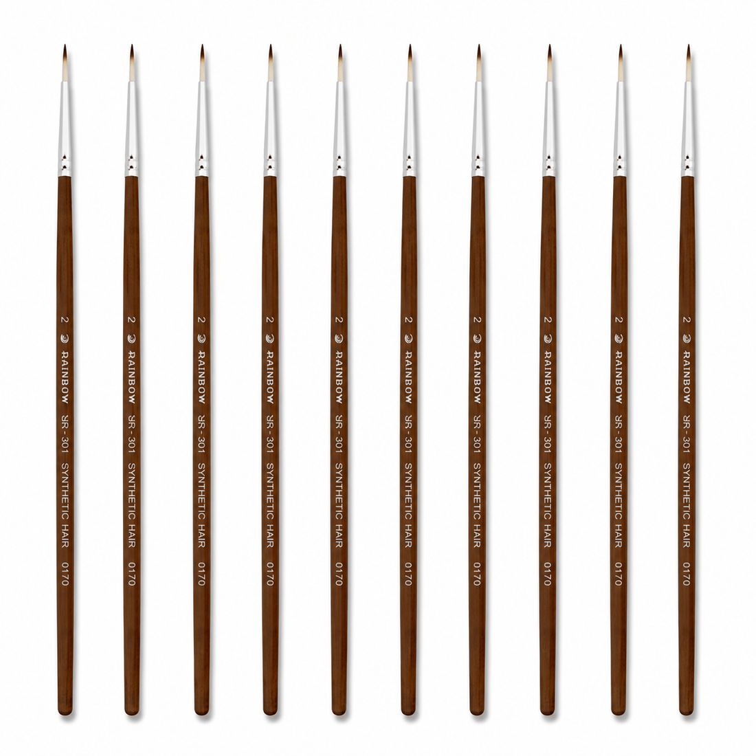 Rainbow India No. 2 Pointed Round Synthetic Hair Detail Paint Brush – Pack Of 10 Pieces