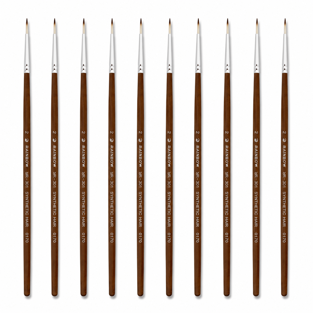 Rainbow India No. 2 Pointed Round Synthetic Hair Detail Paint Brush – Pack Of 10 Pieces