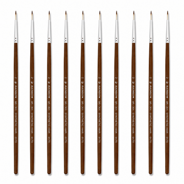 Rainbow India No. 2 Pointed Round Synthetic Hair Detail Paint Brush – Pack Of 10 Pieces