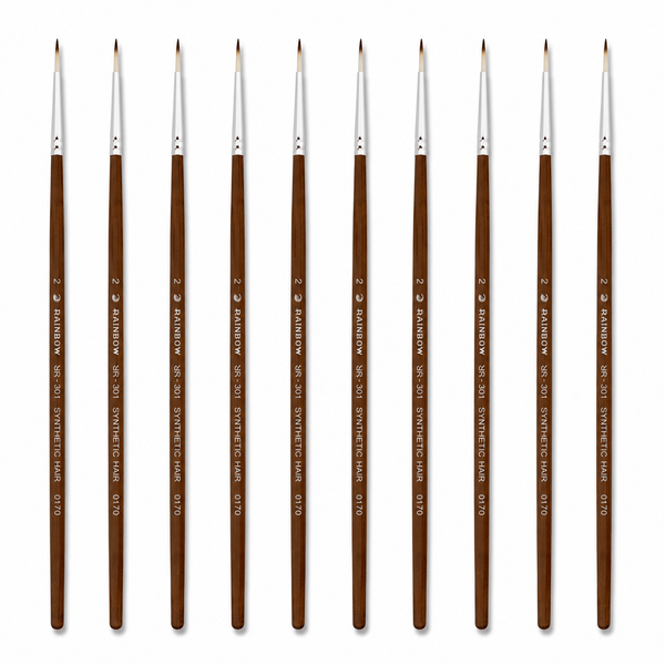 Rainbow India No. 2 Pointed Round Synthetic Hair Detail Paint Brush – Pack Of 10 Pieces