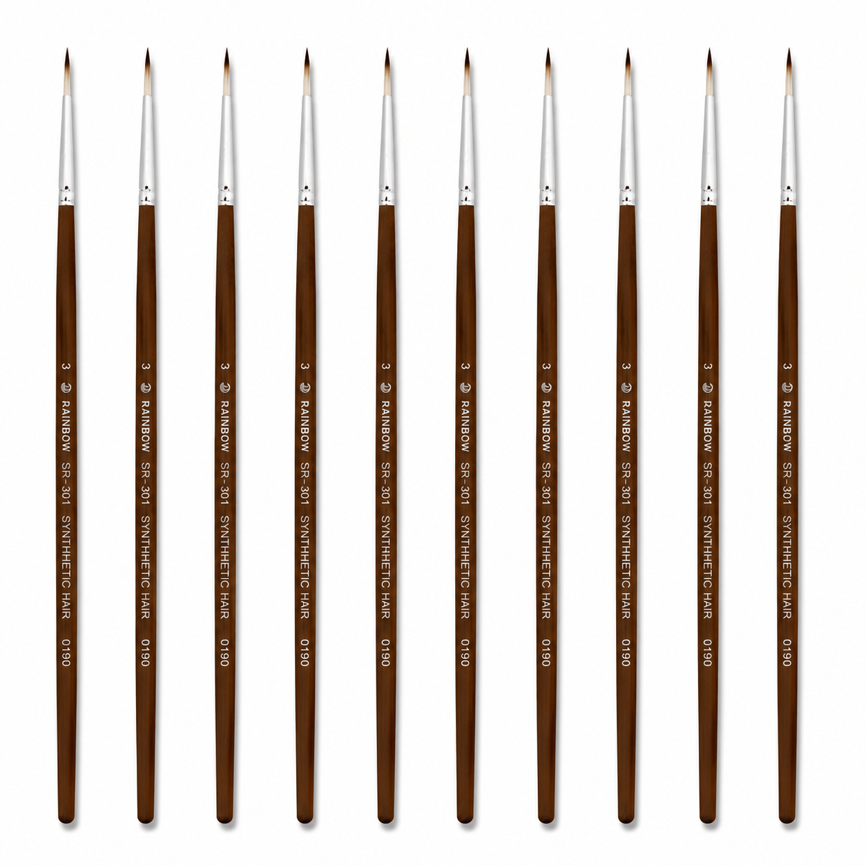 Rainbow India No. 3 Pointed Round Synthetic Hair Detail Paint Brush – Pack Of 10 Pieces