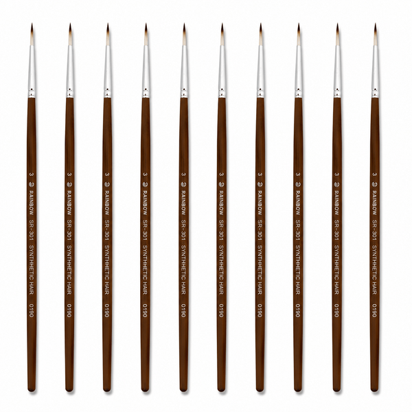 Rainbow India No. 3 Pointed Round Synthetic Hair Detail Paint Brush – Pack Of 10 Pieces