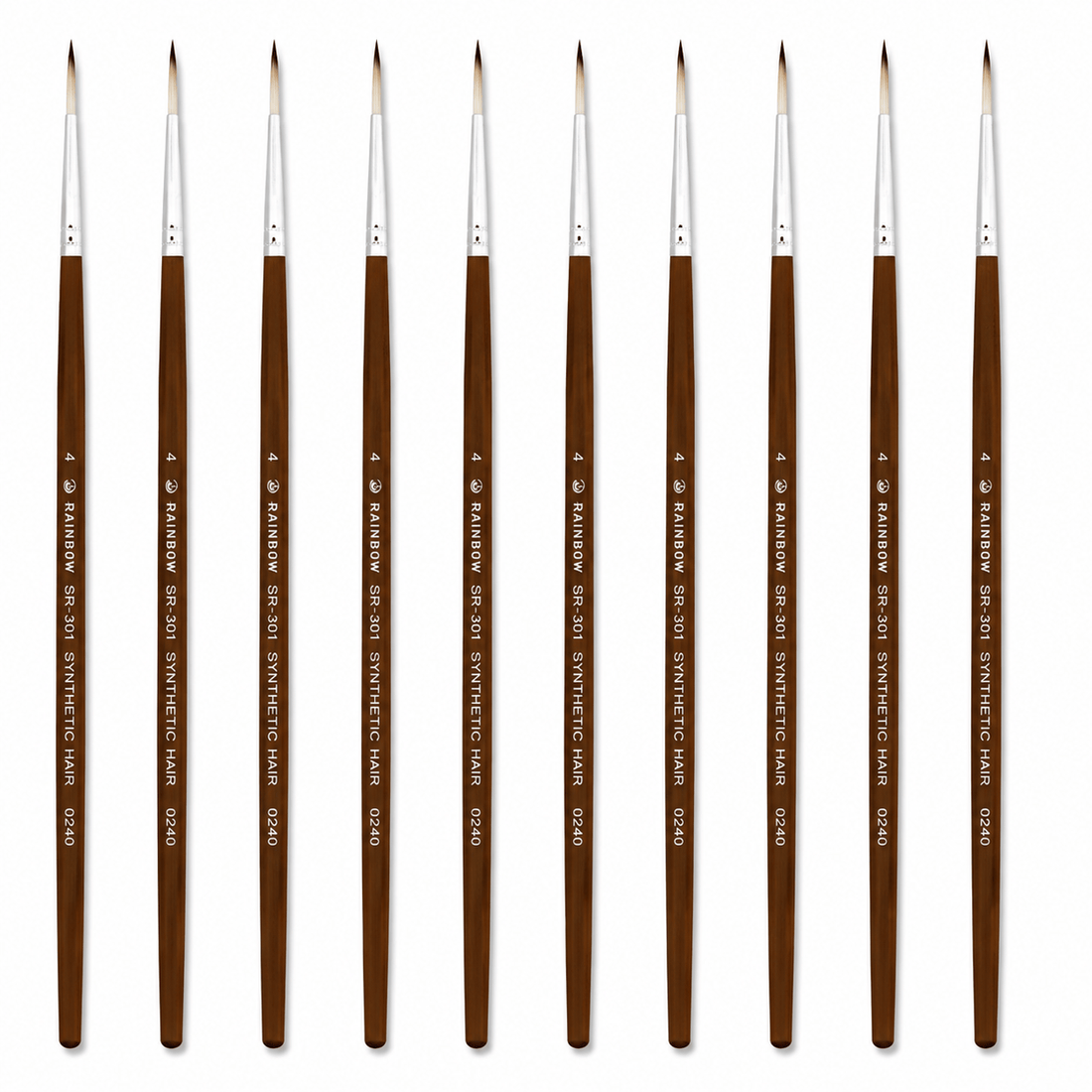 Rainbow India No. 4 Pointed Round Synthetic Hair Detail Paint Brush – Pack Of 10 Pieces