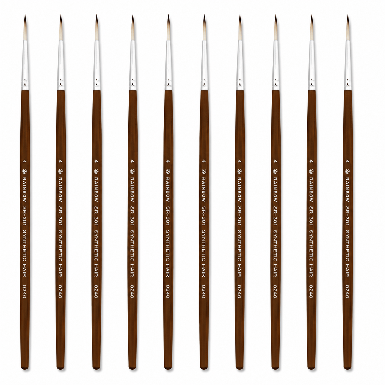 Rainbow India No. 4 Pointed Round Synthetic Hair Detail Paint Brush – Pack Of 10 Pieces