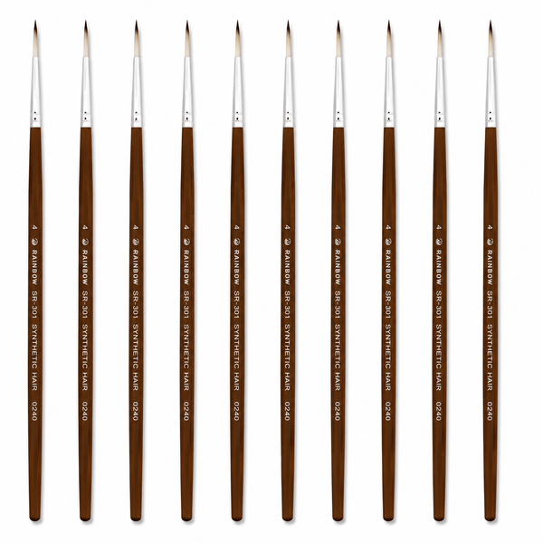 Rainbow India No. 4 Pointed Round Synthetic Hair Detail Paint Brush – Pack Of 10 Pieces