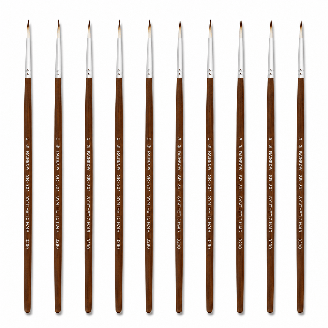 Rainbow India No. 5 Pointed Round Synthetic Hair Detail Paint Brush – Pack Of 10 Pieces