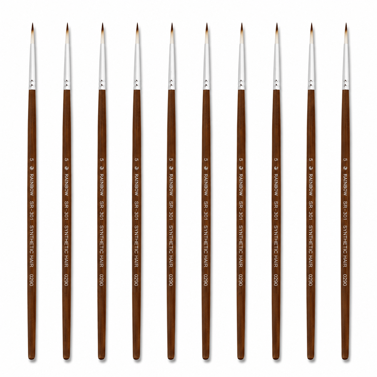 Rainbow India No. 5 Pointed Round Synthetic Hair Detail Paint Brush – Pack Of 10 Pieces