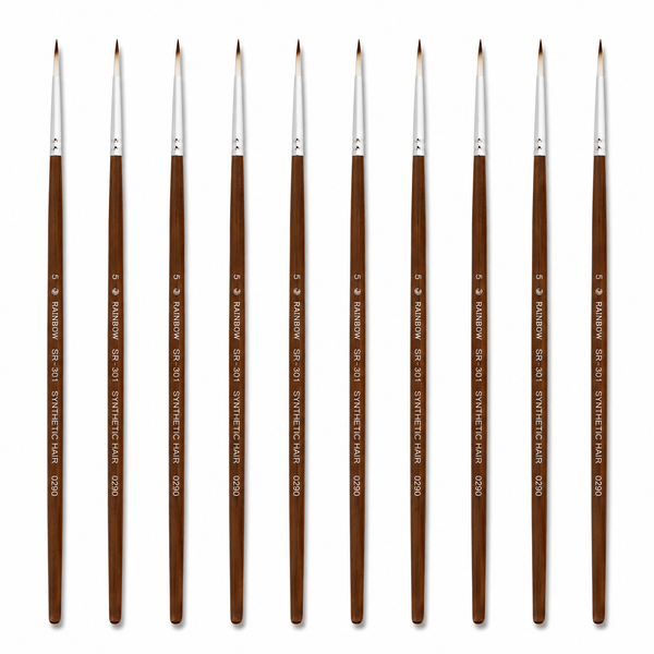 Rainbow India No. 5 Pointed Round Synthetic Hair Detail Paint Brush – Pack Of 10 Pieces