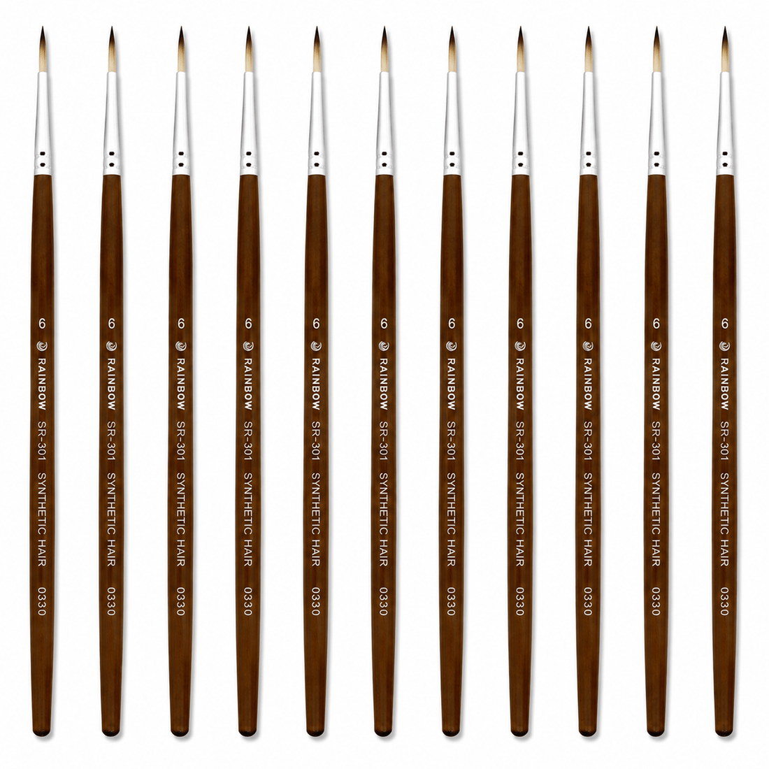 Rainbow India No. 6 Pointed Round Synthetic Hair Detail Paint Brush – Pack Of 10 Pieces