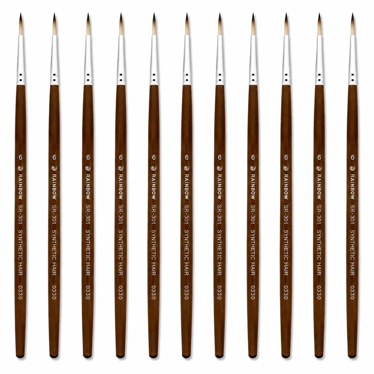 Rainbow India No. 6 Pointed Round Synthetic Hair Detail Paint Brush – Pack Of 10 Pieces