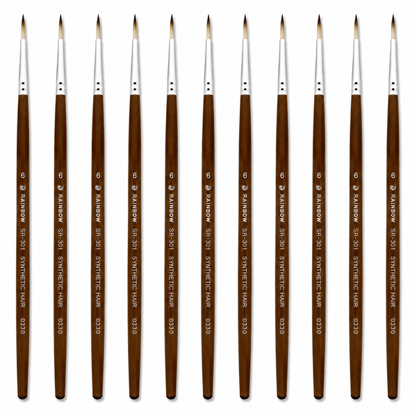 Rainbow India No. 6 Pointed Round Synthetic Hair Detail Paint Brush – Pack Of 10 Pieces