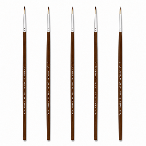 Rainbow India No. 7 Pointed Round Synthetic Hair Detail Paint Brush – Pack Of 5 Pieces