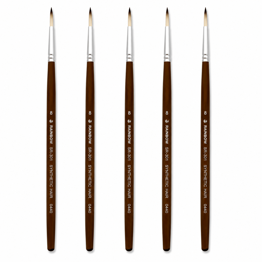 Rainbow India No. 8 Pointed Round Synthetic Hair Detail Paint Brush – Pack Of 5 Pieces