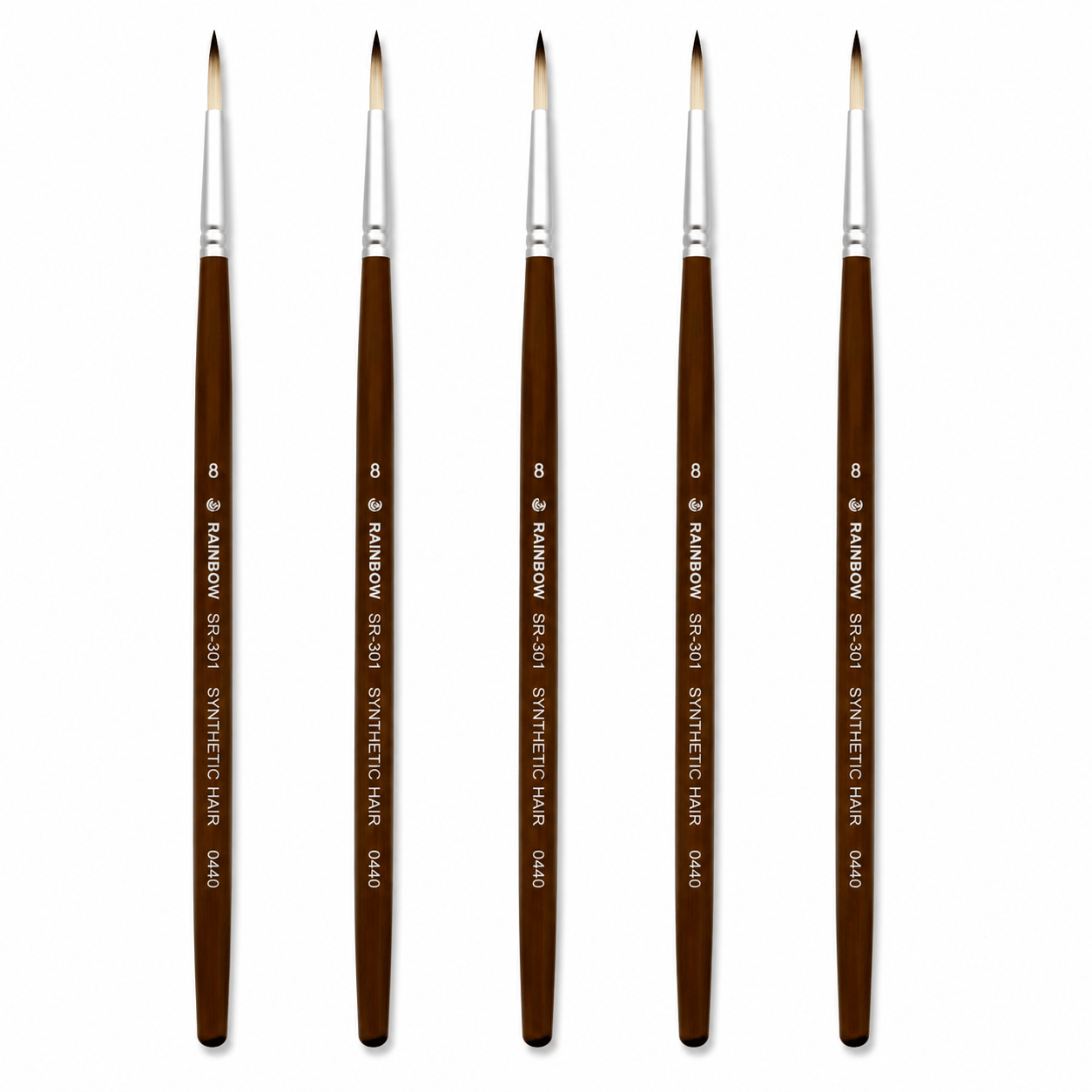 Rainbow India No. 8 Pointed Round Synthetic Hair Detail Paint Brush – Pack Of 5 Pieces