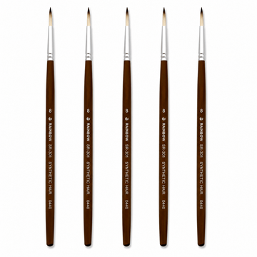 Rainbow India No. 8 Pointed Round Synthetic Hair Detail Paint Brush – Pack Of 5 Pieces
