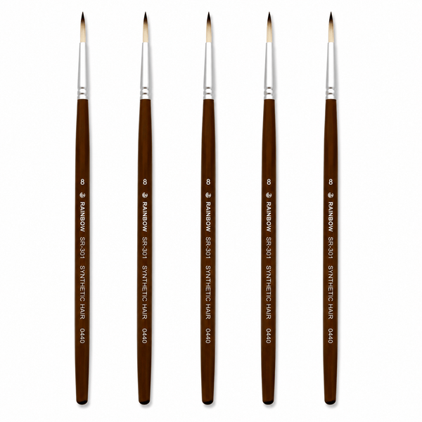 Rainbow India No. 8 Pointed Round Synthetic Hair Detail Paint Brush – Pack Of 5 Pieces