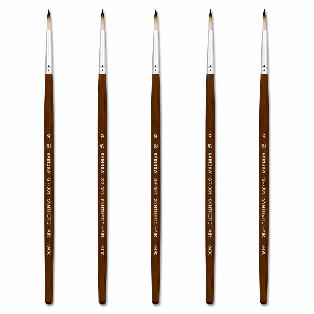 Rainbow India No. 9 Pointed Round Synthetic Hair Detail Paint Brush – Pack Of 5 Pieces