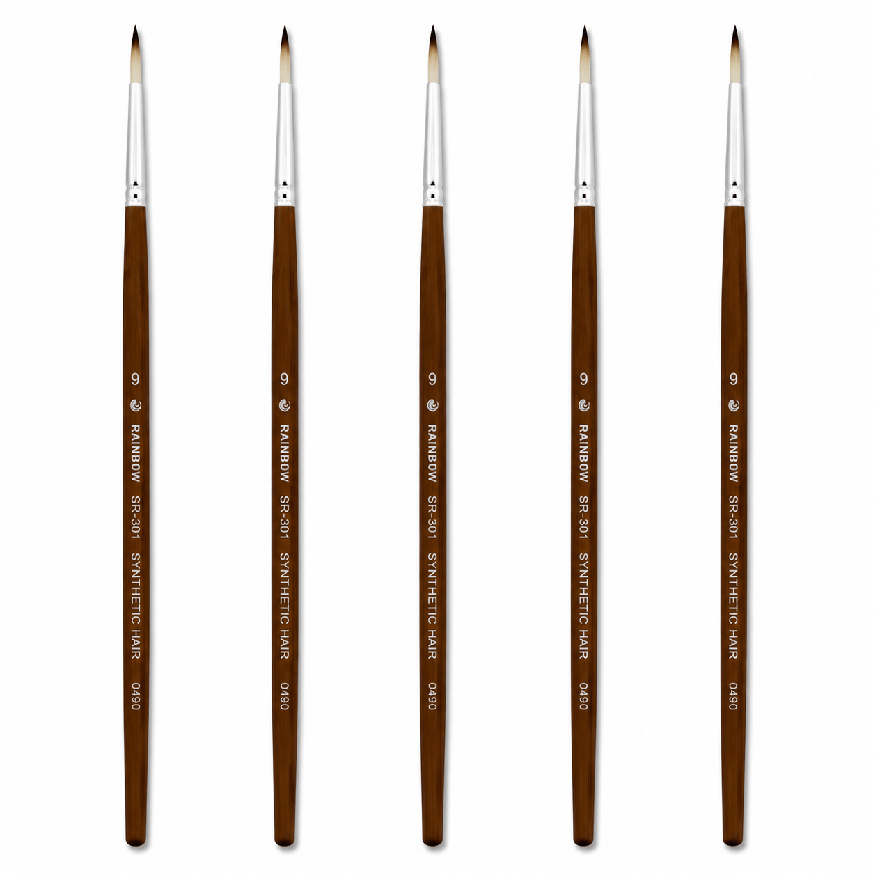 Rainbow India No. 9 Pointed Round Synthetic Hair Detail Paint Brush – Pack Of 5 Pieces