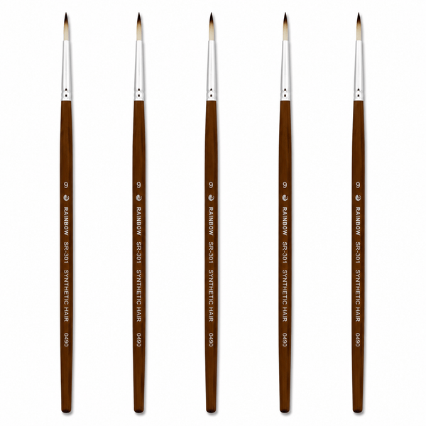 Rainbow India No. 9 Pointed Round Synthetic Hair Detail Paint Brush – Pack Of 5 Pieces