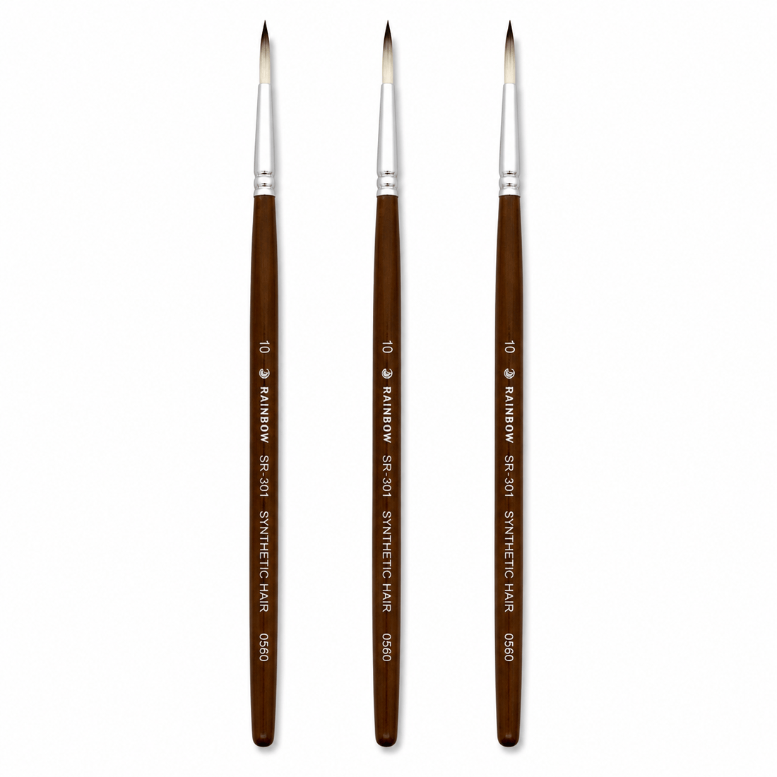 Rainbow India No. 10 Pointed Round Synthetic Hair Detail Paint Brush – Pack Of 3 Pieces