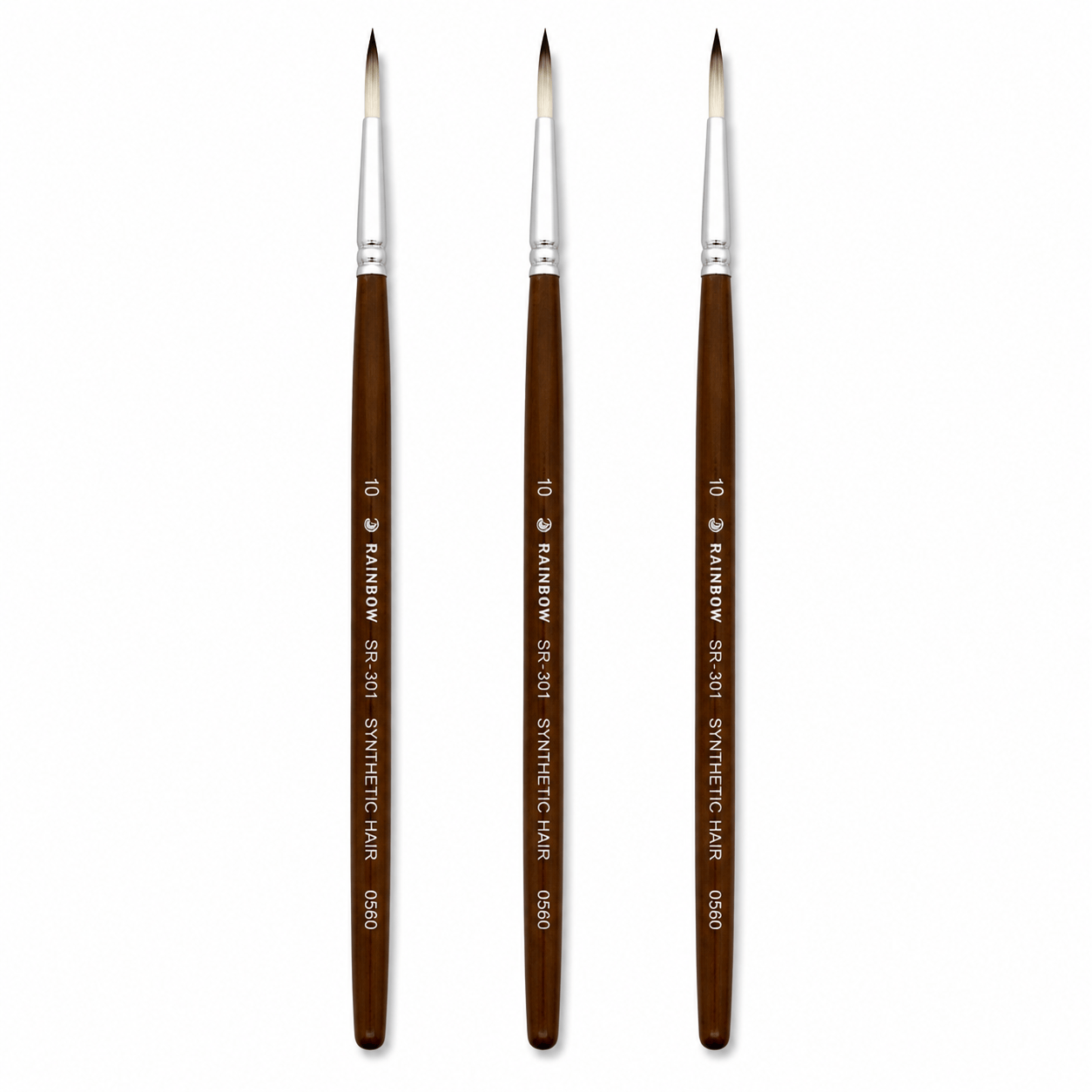 Rainbow India No. 10 Pointed Round Synthetic Hair Detail Paint Brush – Pack Of 3 Pieces