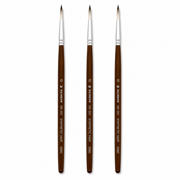 Rainbow India No. 10 Pointed Round Synthetic Hair Detail Paint Brush – Pack Of 3 Pieces