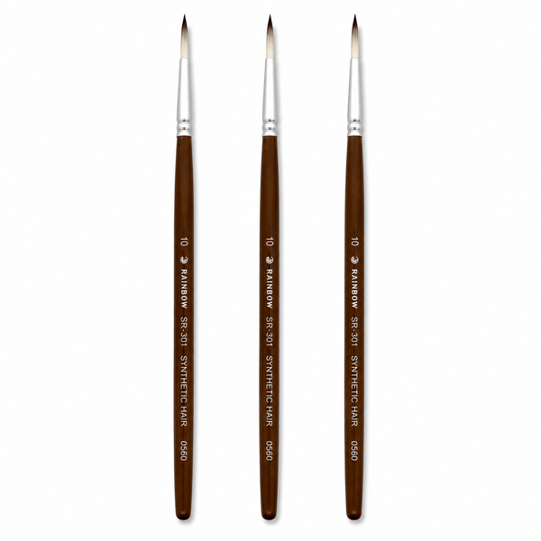 Rainbow India No. 10 Pointed Round Synthetic Hair Detail Paint Brush – Pack Of 3 Pieces