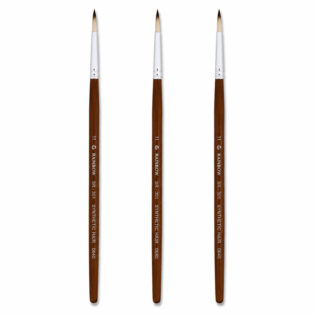 Rainbow India No. 11 Pointed Round Synthetic Hair Detail Paint Brush – Pack Of 3 Pieces