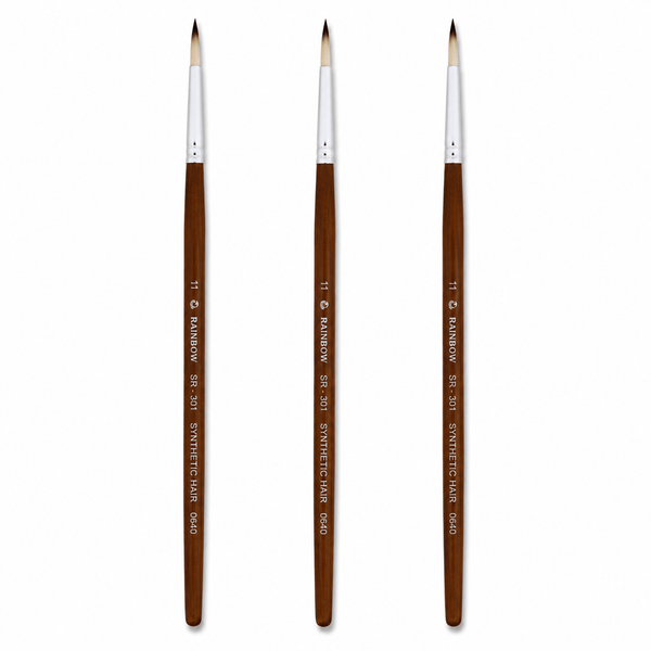 Rainbow India No. 11 Pointed Round Synthetic Hair Detail Paint Brush – Pack Of 3 Pieces