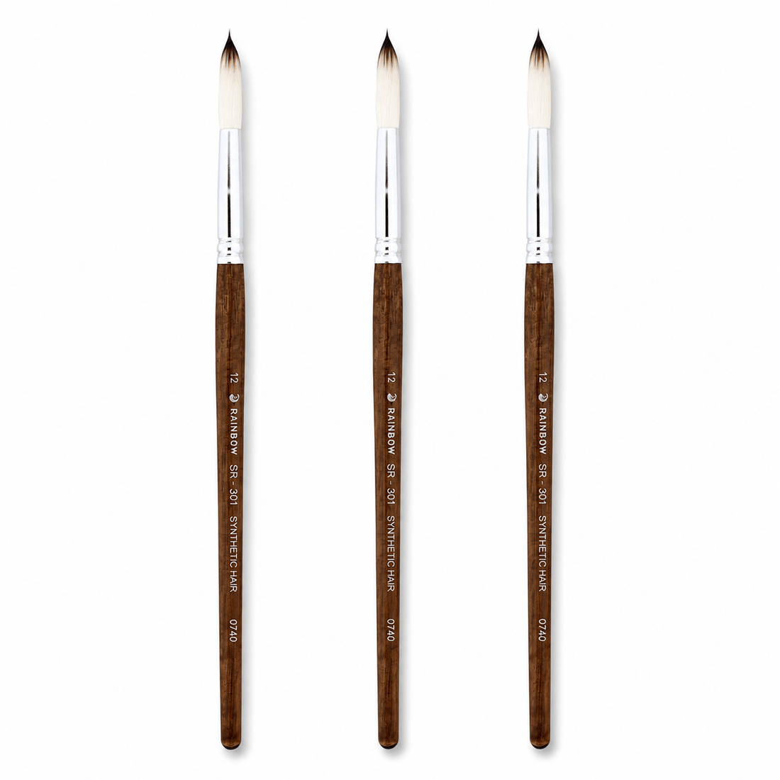 Rainbow India No. 12 Pointed Round Synthetic Hair Detail Paint Brush – Pack Of 3 Pieces