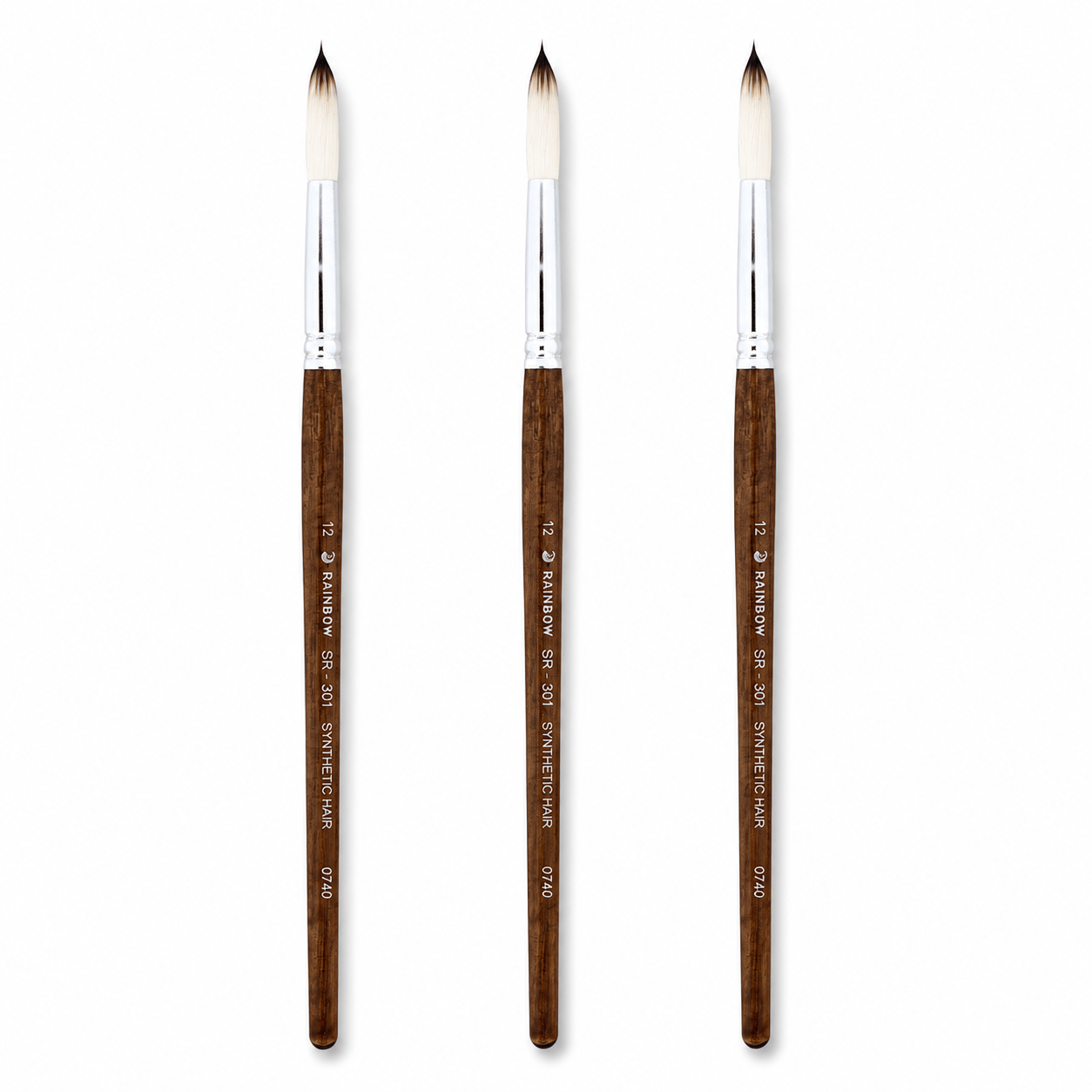 Rainbow India No. 12 Pointed Round Synthetic Hair Detail Paint Brush – Pack Of 3 Pieces