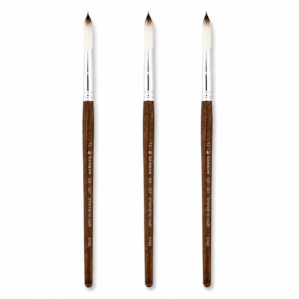 Rainbow India No. 12 Pointed Round Synthetic Hair Detail Paint Brush – Pack Of 3 Pieces