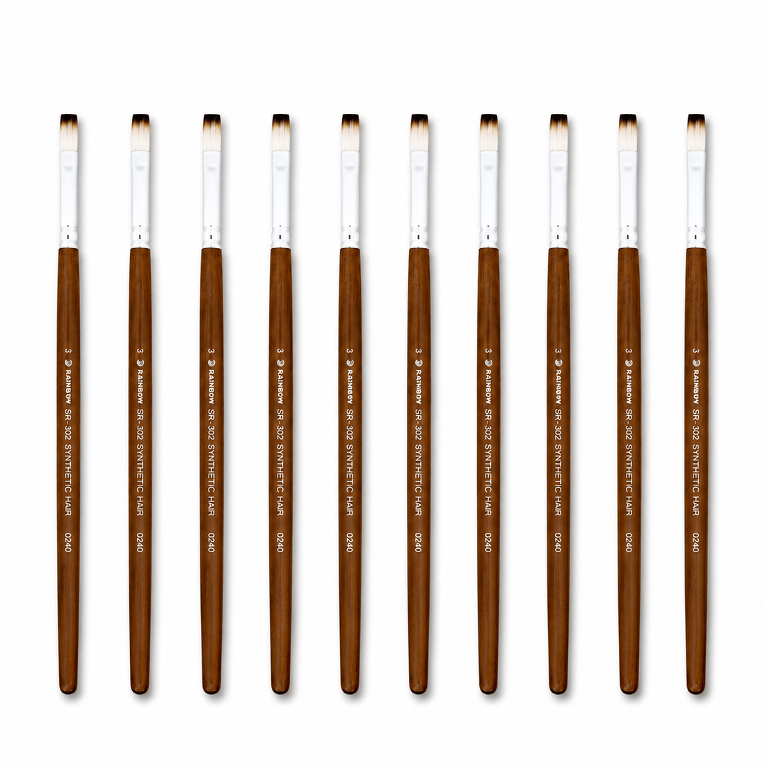 Rainbow India No. 3 Flat Synthetic Hair Paint Brush – Pack Of 10 Pieces