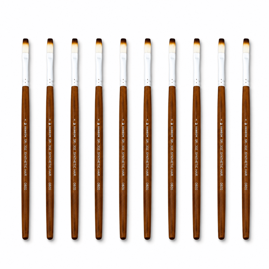 Rainbow India No. 4 Flat Synthetic Hair Paint Brush – Pack Of 10 Pieces