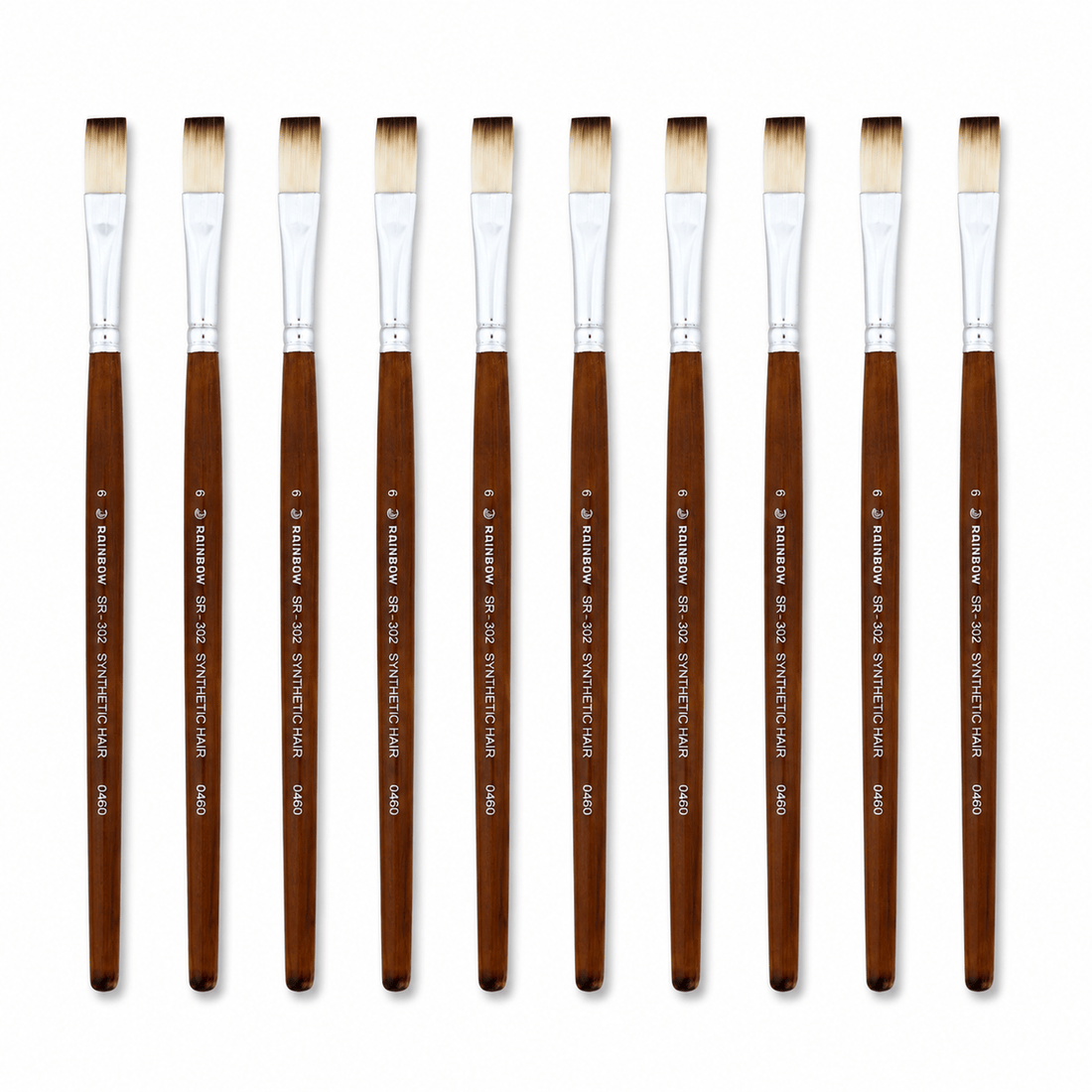 Rainbow India No. 6 Flat Synthetic Hair Paint Brush – Pack Of 10 Pieces
