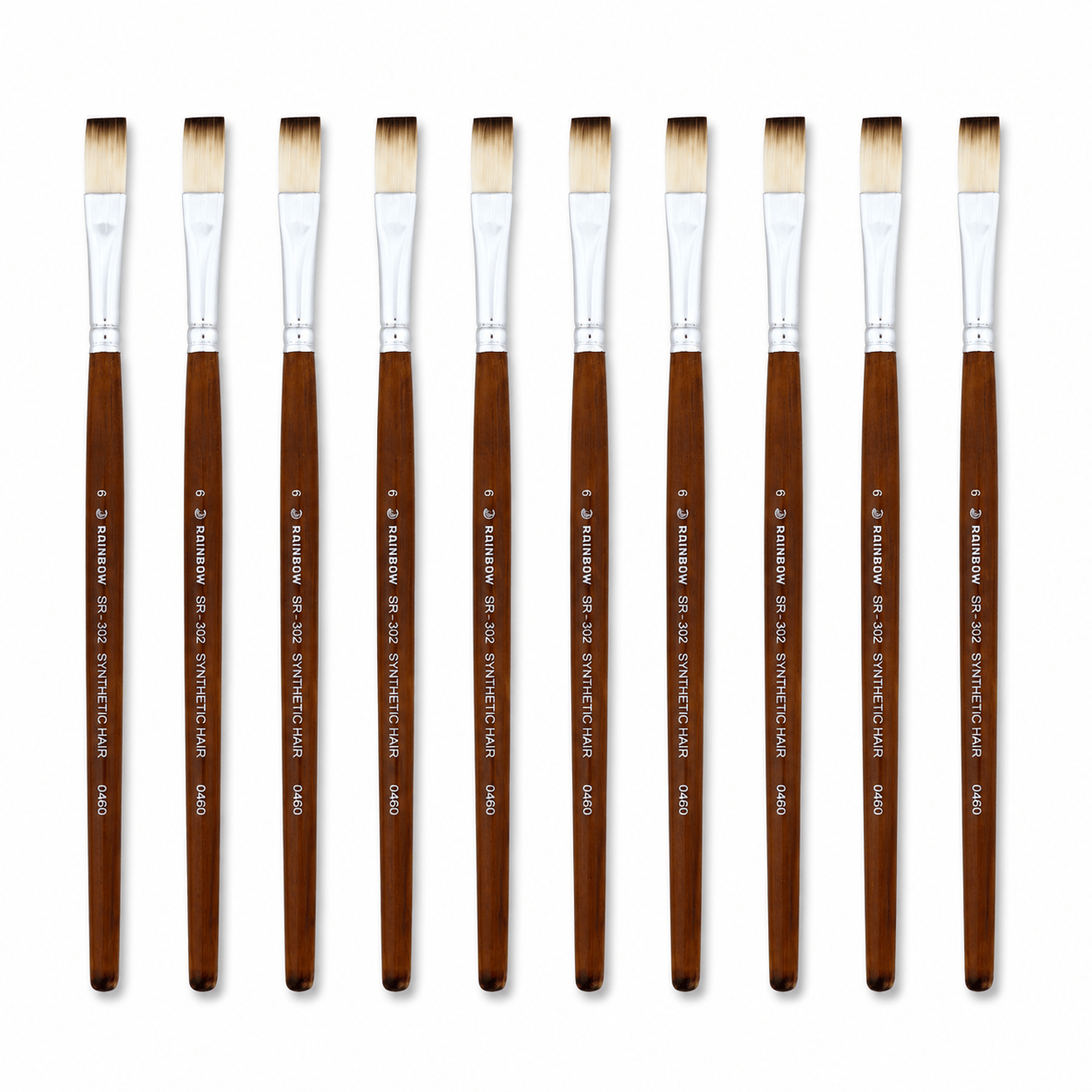 Rainbow India No. 6 Flat Synthetic Hair Paint Brush – Pack Of 10 Pieces