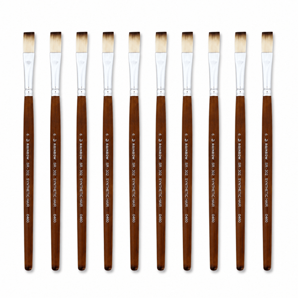 Rainbow India No. 6 Flat Synthetic Hair Paint Brush – Pack Of 10 Pieces