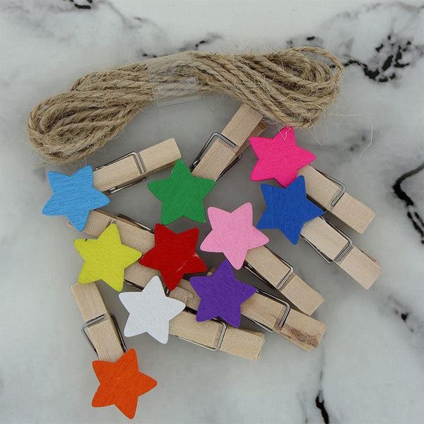 Crafteria 3.5Cm Star Wooden Clip With 2m Jute Dori