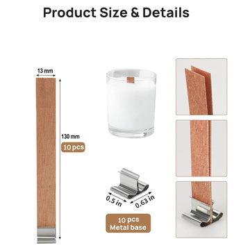 My Store Candle 1.3 X 13 / 10Set/Pkt Wooden Wick 1mm Thick With Metal Holder