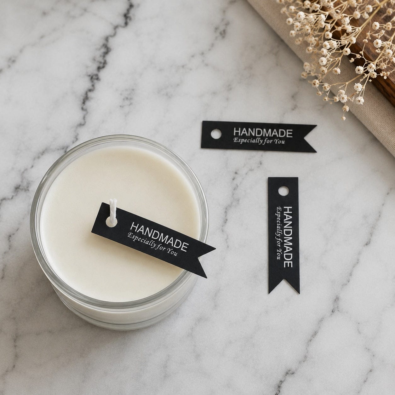 GENERIC Black “Handmade – Especially For You” Wide Ribbon-shaped Decorative Tag For Candles, Gifts & Handmade Products